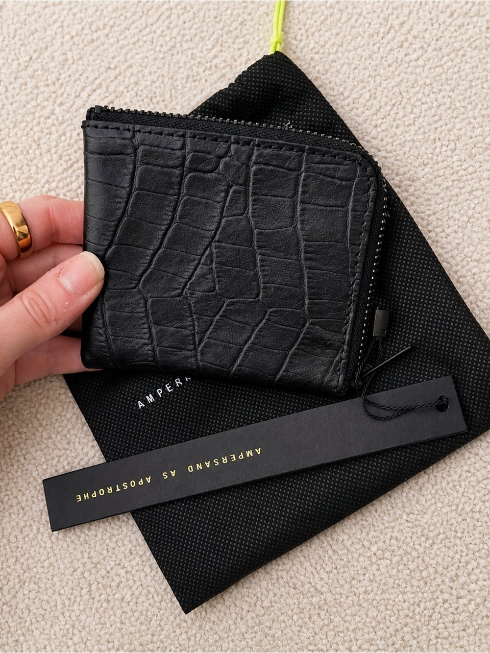 NWT Ampersand As Apostrophe Black Croc Embossed Half Zip Wallet Leather